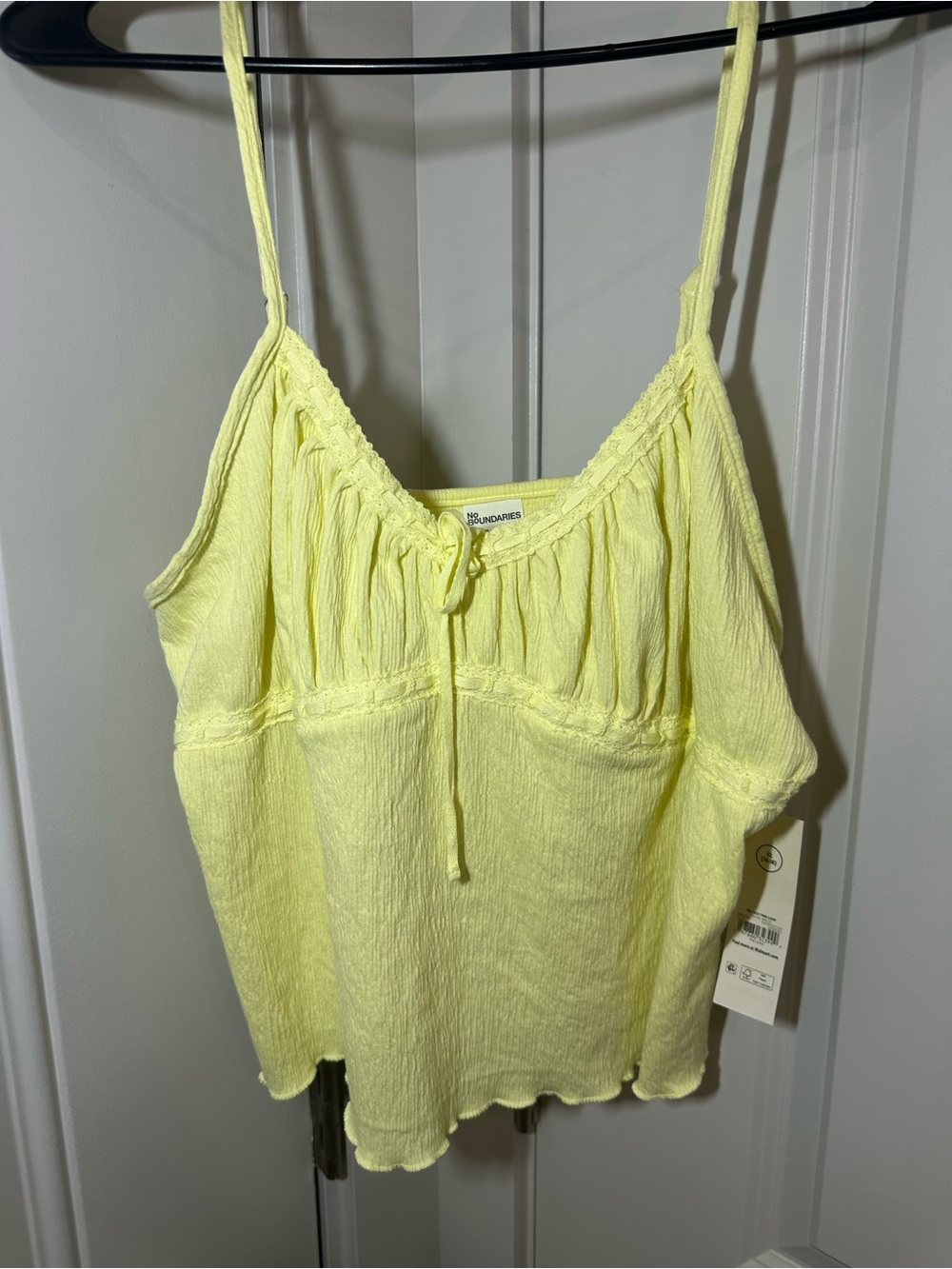 No Boundaries Yellow Crinkle Spaghetti Strap Tank